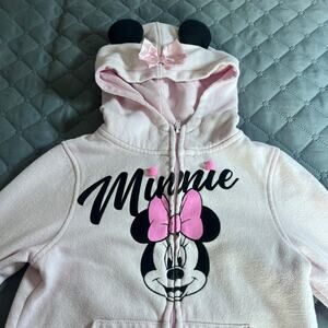 Disney Junior Minnie Mouse Pink Hoodie Girls Size 6 Zip Up Ears Bow Sweatshirt